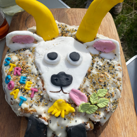 A cake which looks like a goat, made for the 'Meet the Goats' event at Hengrove Mounds