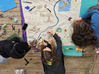 Young people working on a map