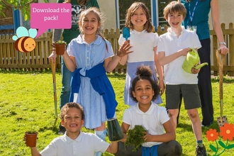 school children planting