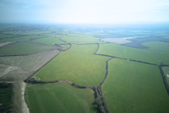 Aerial view of fields of Ebdon Farm
