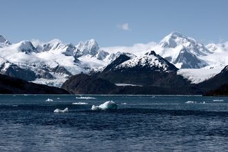 A glacier and mountain range in Patagonia