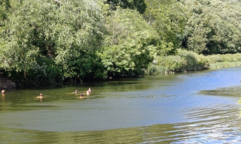 People wild swimming in the river Avon