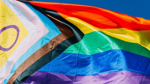 The rainbow pride flag blowing in the wind