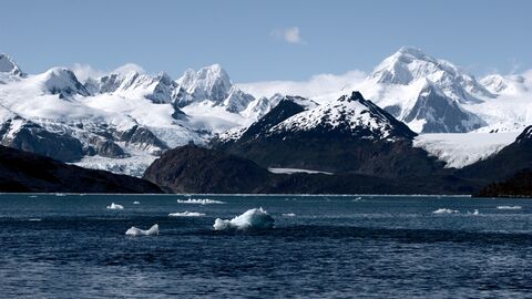 A glacier and mountain range in Patagonia
