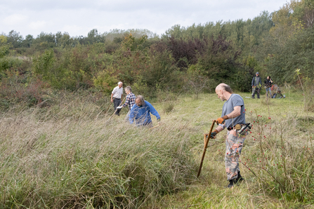 Volunteers scything 