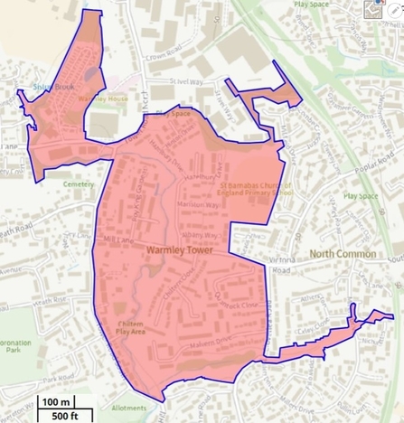 Map of Warmley showing the boundary of the Nature Action Zone