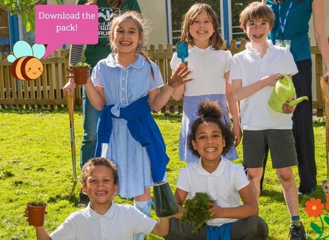 school children planting