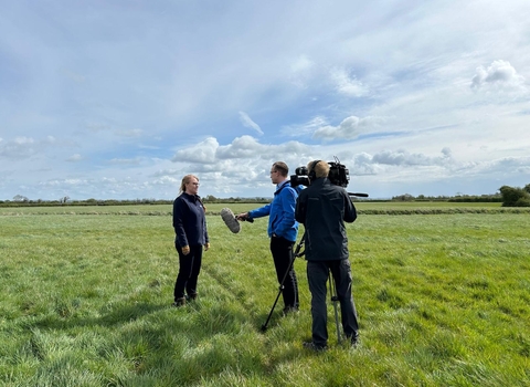 Shelly Easton being interviewed by the media at Ebdon Farm