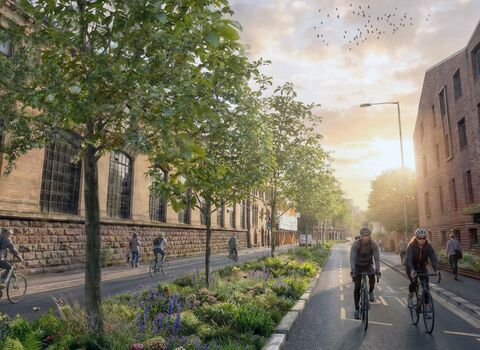 Mocked up image of urban street greener, healthier and more hopeful 